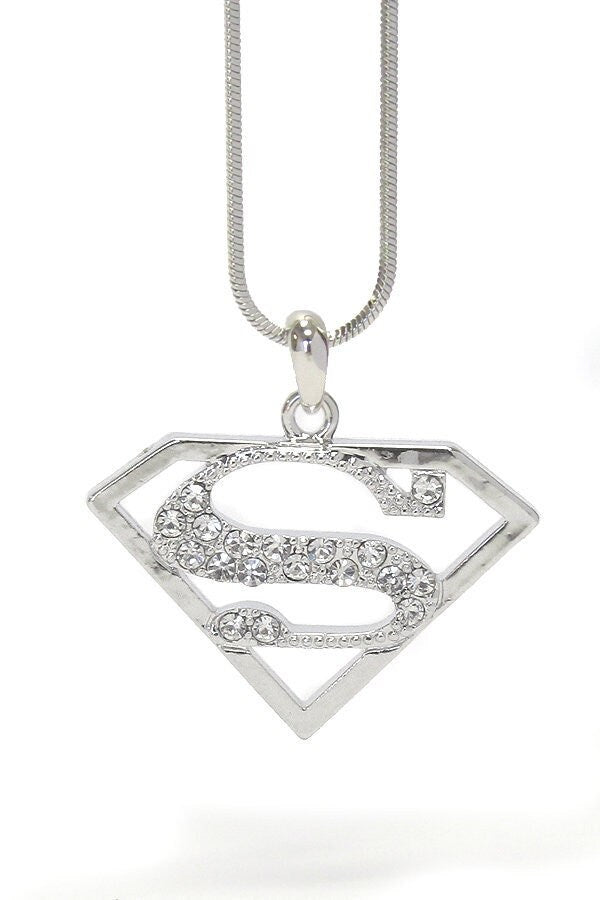 Whitegold Plating Crystal Superwoman Symbol Necklace Buy 2 Get 1 Mix n Match