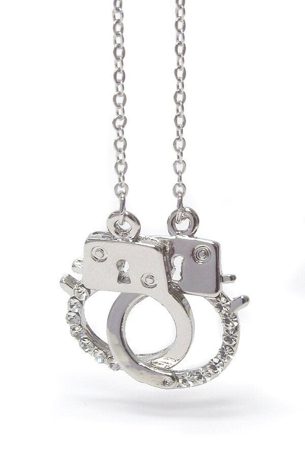 Whitegold Plating Crystal Stud Handcuff Pendant Necklace