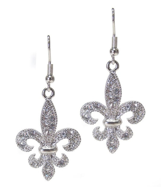 Whitegold Plating Crystal Fleur De Lis Drop Earring