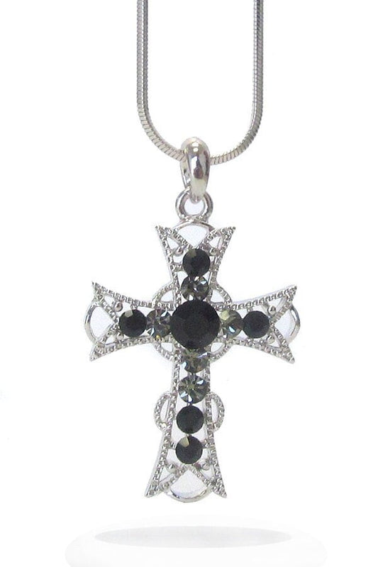 Whitegold Plating Crystal Cross Pendant Necklace
