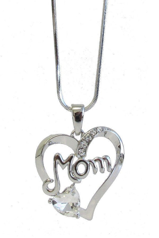 Whitegold Plating Mothers Day Crystal Mom Heart Pendant Necklace