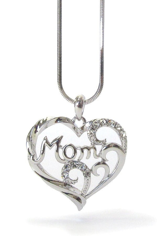 Whitegold Plating Mothers Day Crystal Mom Heart Pendant Necklace