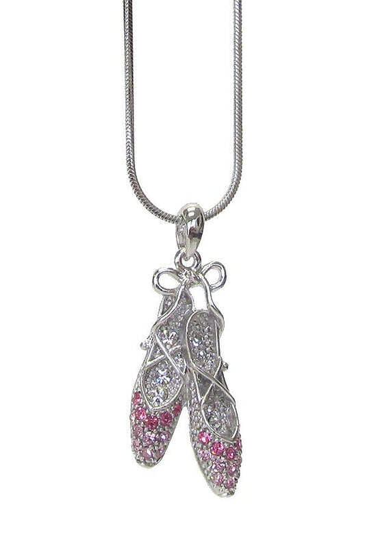 Whitegold Plating Crystal Stud Ballerina Shoes Pendant Necklace