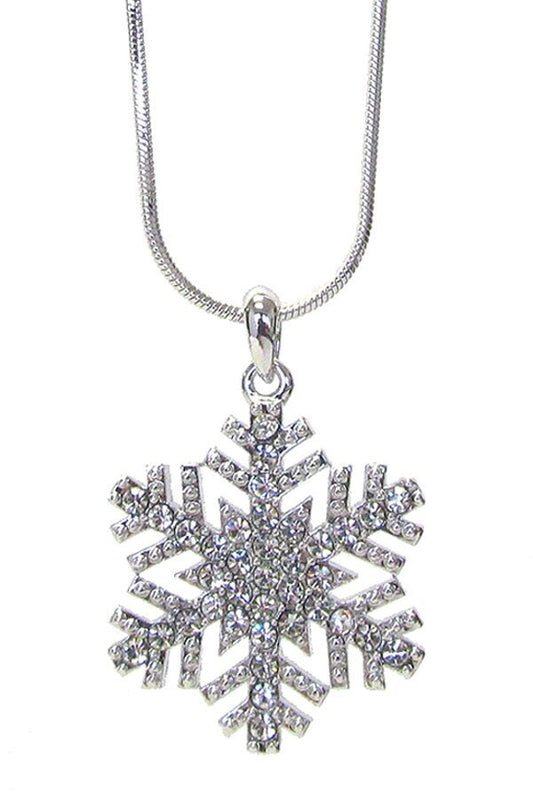 Whitegold Plating Crystal Snowflake Pendant Necklace