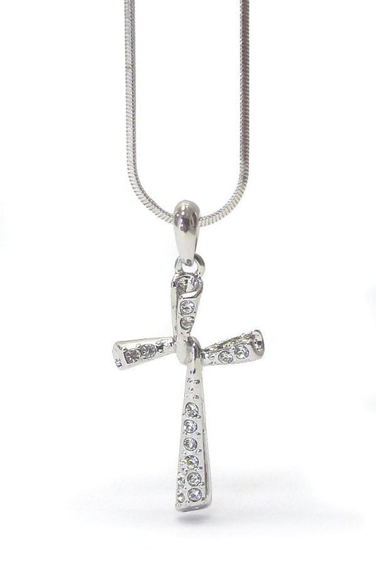 Whitegold Plating Crystal Cross Pendant Necklace