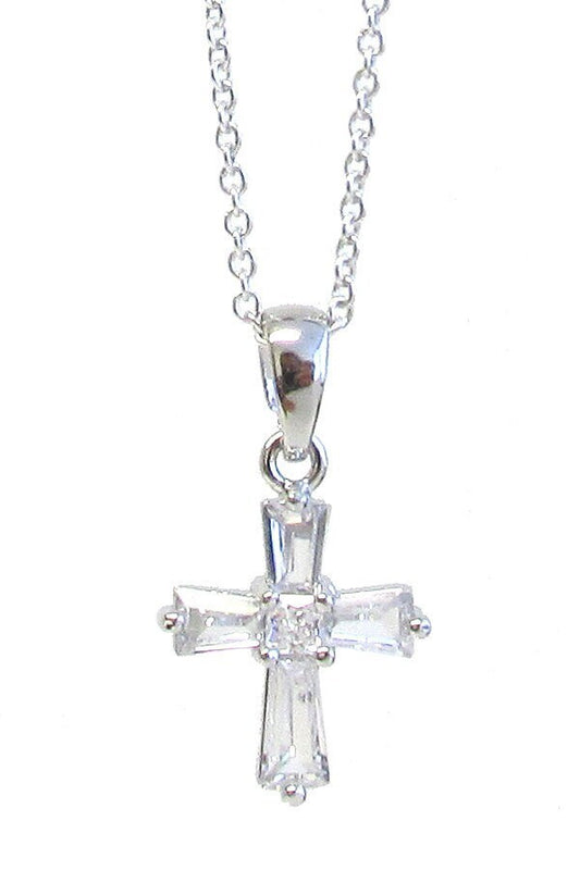 Whitegold Plating Crystal Cross Pendant Necklace