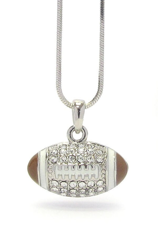 Sporty Crystal Football Pendant Necklace
