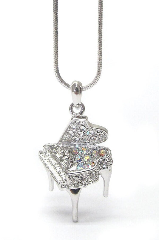 Whitegold Plating Crystal Music Theme Piano Pendant Necklace Gift for wife, birthday gift, gift for her, valentine gift ideas