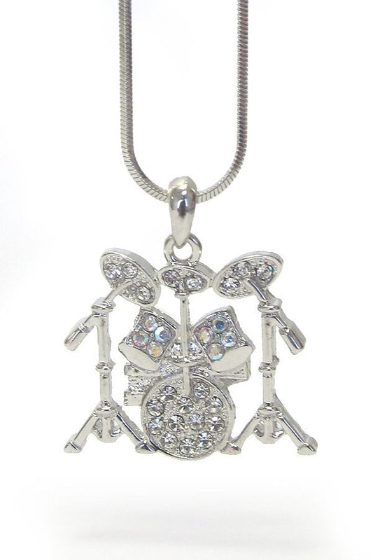 Whitegold Plating Crystal Music Theme Drum Set Pendant Necklace
