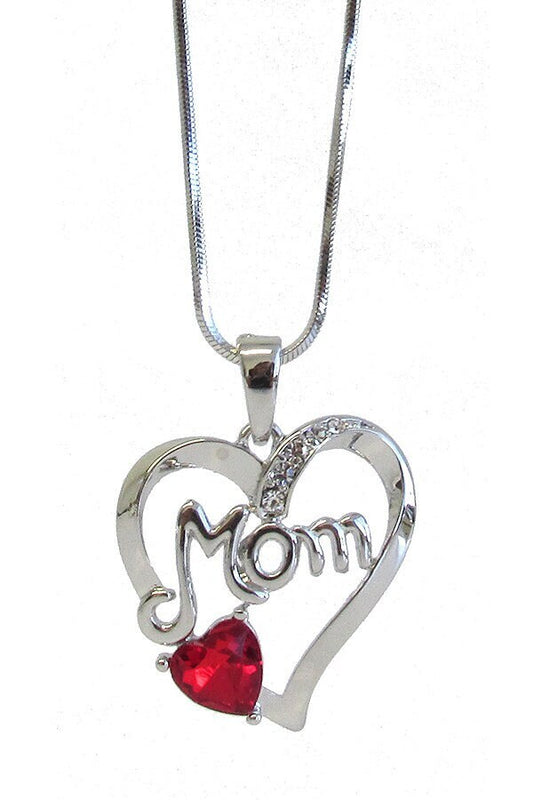 Whitegold Plating Mothers Day Crystal Mom Heart Pendant Necklace