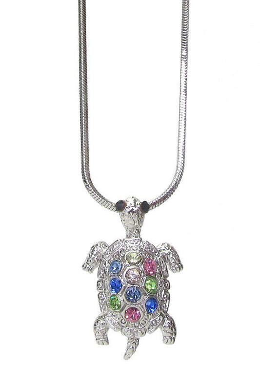 Whitegold Plating Crystal Turtle Pendant Necklace