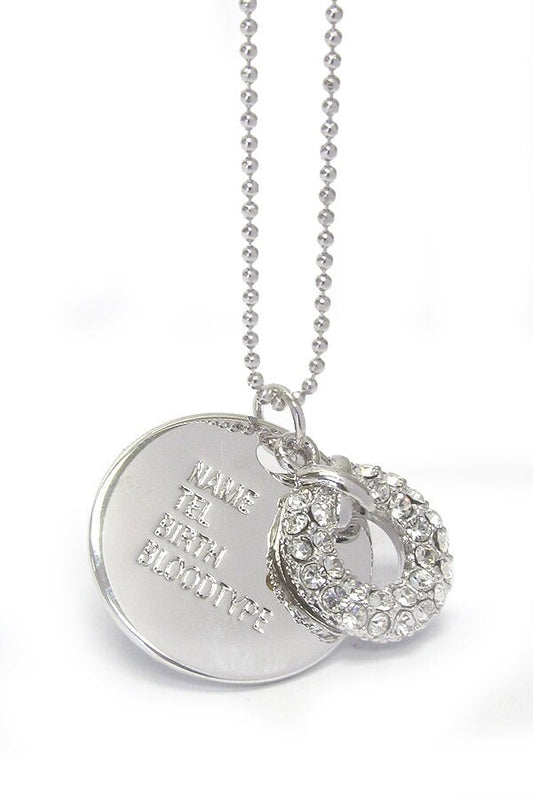 Whitegold Plating Crystal Name Tag Birth Pendant Necklace