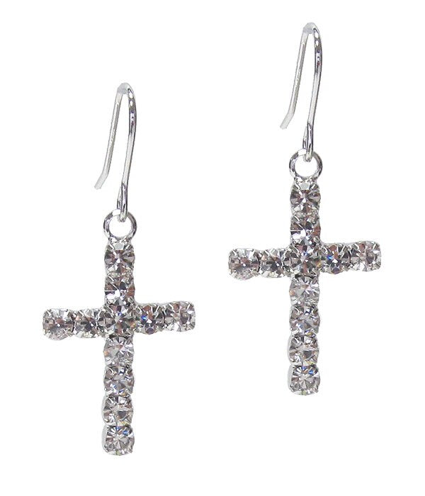 Whitegold Plating Cubic Zirconia Cross Earring