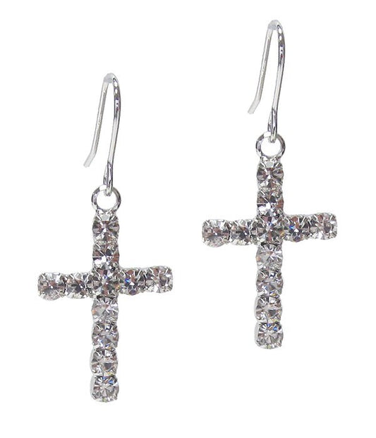Whitegold Plating Cubic Zirconia Cross Earring