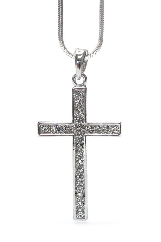 Whitegold Plating Crystal Cross Pendant Necklace