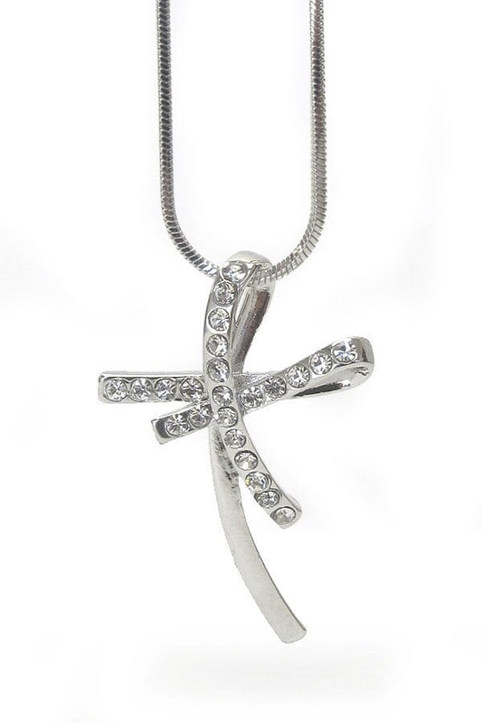 Whitegold Plating Crystal Stud Cross Pendant Necklace
