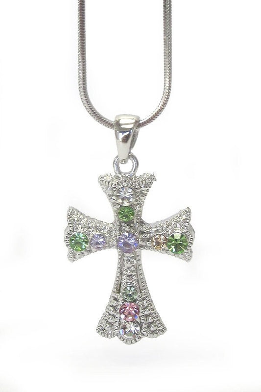 Whitegold Plating Crystal Cross Pendant Necklace