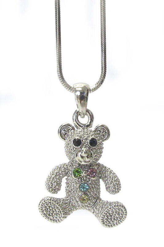 Whitegold Plating Crystal Teddy Bear Pendant Necklace -Valentine