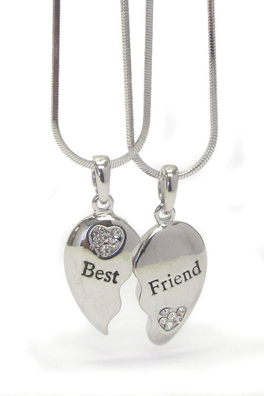 Whitegold Plating Crystal Separate Best Friend Heart Dual Necklace