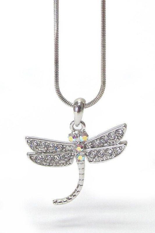 White Gold-Plated Crystal Dragonfly Necklace