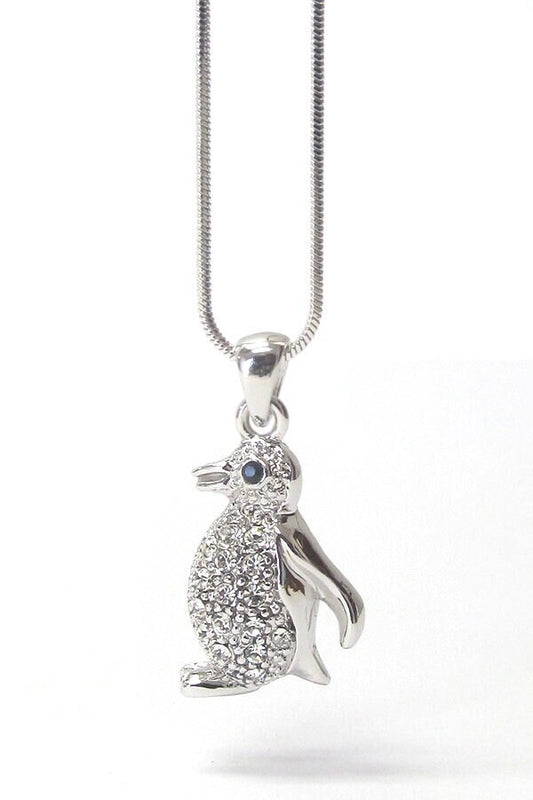 Whitegold Plating Crystal Penguin Pendant Necklace