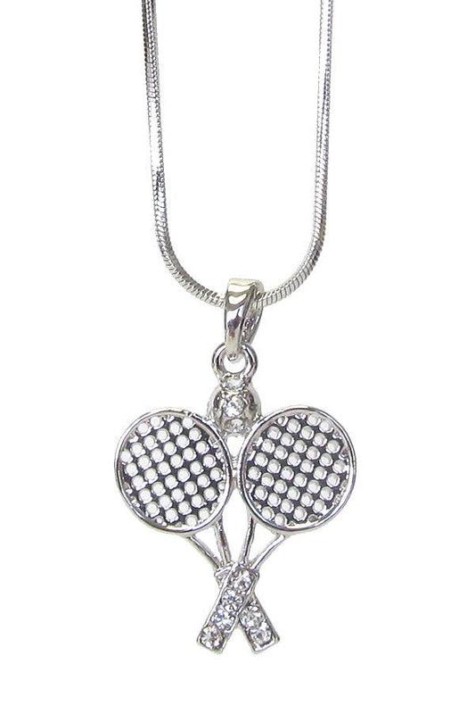 Whitegold Plating Crystal Tennis Racket Pendant Necklace