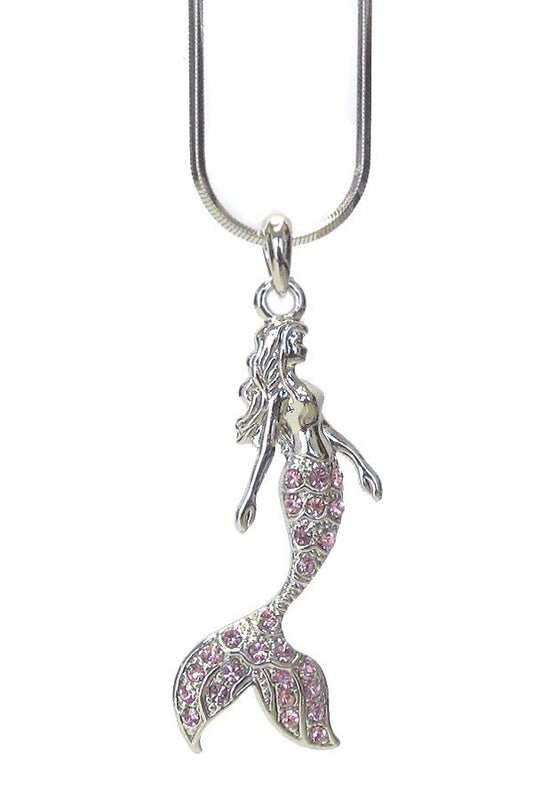 Whitegold Plating Crystal Mermaid Pendant Necklace