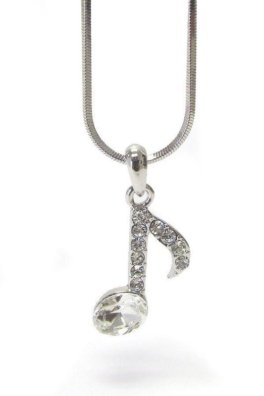 Whitegold Plating Crystal Music Note Pendant Necklace
