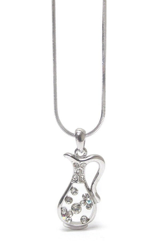 Whitegold Plating Crystal Pot Pendant Necklace