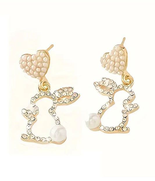 EASTER THEME PEARL HEART AND RABBIT EARRING