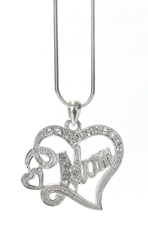 WHITEGOLD PLATING CRYSTAL MOM HEART PENDANT