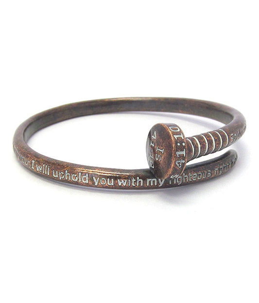 Religious Inspiration Message Nail Bangle Bracelet - Isaiah 41:10
