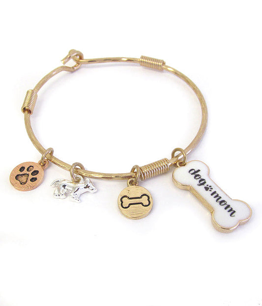DOG LOVERS MULTI CHARM WIRE BANGLE BRACELET